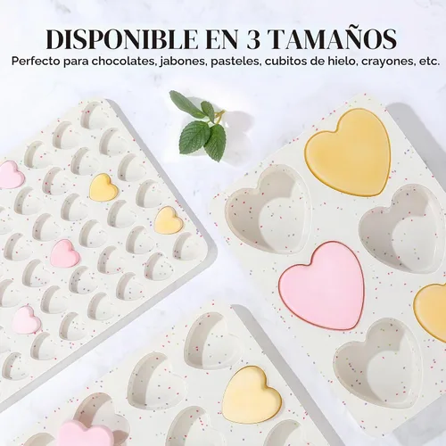 Vista 3 de Moldes de silicona pequeños en forma de corazón de 2 pulgadas para chocolate, caramelo, pastel, jabón (Juego de 2, crema)