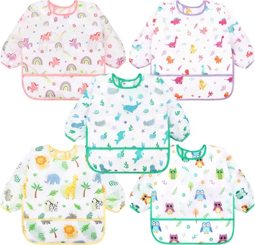 Vista 13 de Accmor 5 Pack Long Sleeve Bibs, Baby Smock Waterproof Sleeved Bib Smock for Baby Toddler 6-36 Months