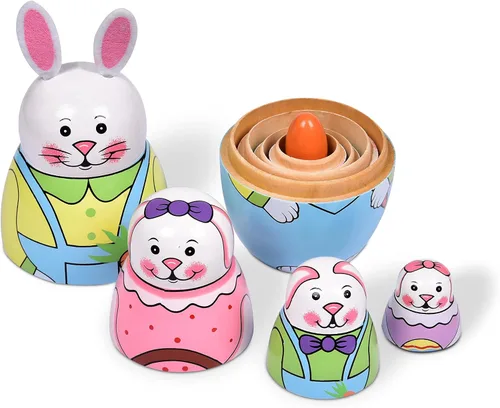 Vista 4 de Muñecas anidables, huevos de Pascua anidables, muñecas Matryoshka hechas a mano de madera para cumpleaños de niños o decoración del hogar