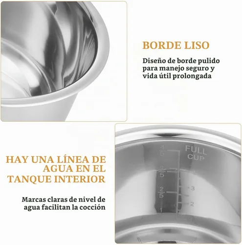 Vista 6 de Olla interna de olla a presión para olla arrocera de acero inoxidable para cocinar arroz de plata, recipiente de repuesto de 7.08 x 6.29 x 4.2