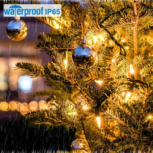 Vista 5 de 100 luces LED de color blanco cálido a multicolor de 33 pies, funciona con pilas, 8 modos, tira de luces para interiores y exteriores, para árbol