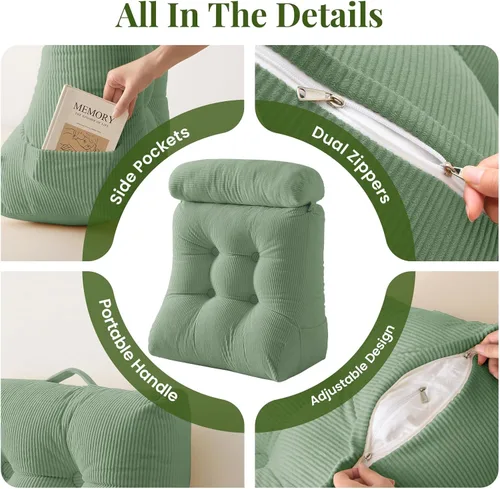 Vista 4 de Sasttie Juego de almohadas de cuña, 2 almohadas de lectura para sentarse, almohada de cuña de cama para dormir, después de una cirugía, reflujo