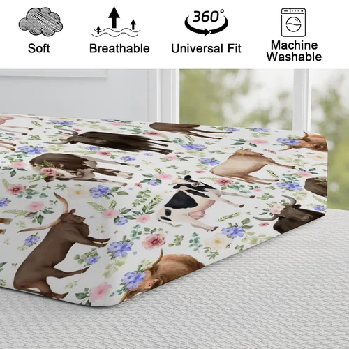 Vista 8 de Farm Cows - Funda para cambiador, diseño floral, bohemio, vacas, yak, ganado, flores, cambiador, para niños y niñas, animales de granja, suave
