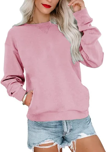 Vista 10 de Orchidays Sudaderas de cuello redondo para mujer, casuales, de manga larga, lindas, estilo túnica, sueltas, con botones A-Marrón