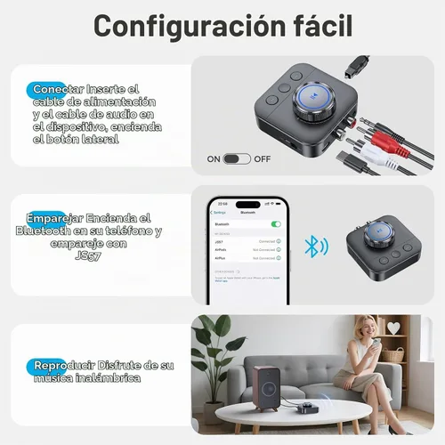 Vista 3 de Receptor Bluetooth para estéreo casero, adaptador RCA Bluetooth para óptica