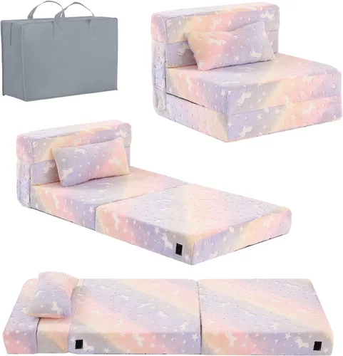Vista 11 de Tiita Colchón de Piso Plegable para Sofá Cama para Niños, Colchoneta de Siesta de Piso Plegable Lavable para Niños Pequeños, Sofá Futón Plegable
