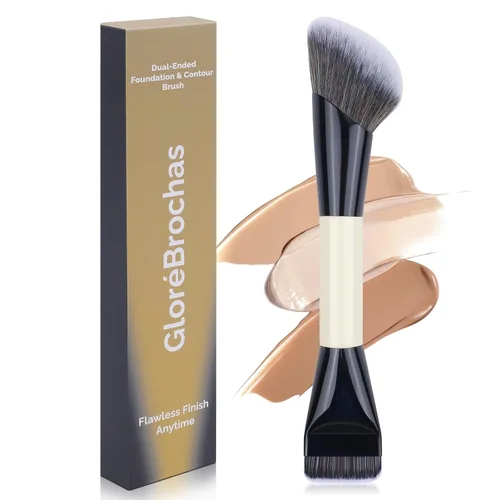 Vista 8 de Brocha de maquillaje de doble extremo, base plana y pincel de contorno en ángulo para una mezcla impecable, cobertura suave y contorno sin esfuerzo