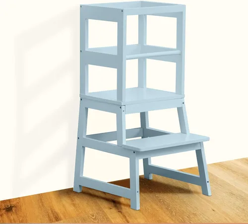 Vista 13 de Taburete de cocina para niños pequeños con alfombrilla antideslizante, Taburete de aprendizaje Montessori de madera para niños de Wood City, Torre