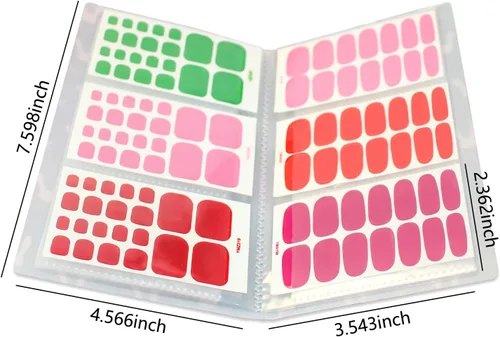 Vista 6 de Álbum de recolección de 120 ranuras para tiras de esmalte de uñas, envolturas completas para uñas de los pies, carpetas de almacenamiento vacías