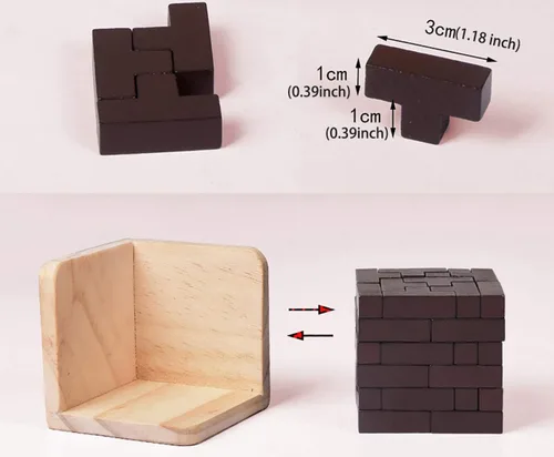 Vista 3 de Rompecabezas de madera para el cerebro de madera, rompecabezas de madera en forma de T, geométrico, intelectual, rompecabezas de cubo de lógica