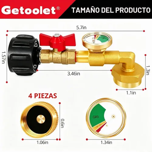 Vista 4 de Adaptador de recarga de propano para tanques de 1 libra, adaptador de codo de recarga de propano con válvula y manómetro, adaptador de propano