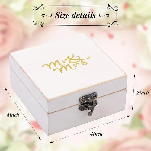 Vista 2 de Caja de madera para anillo de ceremonia de boda soporte de anillo de madera rústico para anillos de matrimonio y joyería de pareja