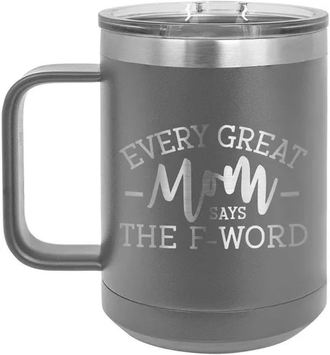 Vista 12 de EVERY GREAT MOM SAYS THE F WORD Taza de café negra de 15 oz con tapa deslizante Taza de café de viaje aislada Ideas de regalos de cumpleaños