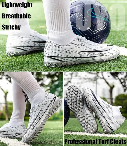 Vista 5 de Zapatos de fútbol para hombre, tacos de fútbol para interiores, con cordones, antideslizantes, botas de césped