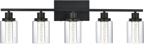 Vista 10 de MELUCEE Lámparas de tocador de baño, 3 luces LED sobre espejo, 3000 K-6000 K, moderna luz negra para baño con pantalla de cristal de burbujas, chips