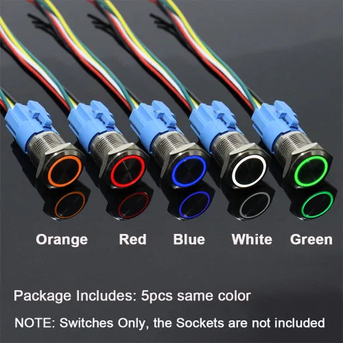 Vista 7 de 5pcs 0.630 in Metal Impermeable Anti-Vandalismo Momentario Interruptor de Botón Botón Auto-Reset Silver Shell 5/8" Orificio de montaje, 12V-24V ON
