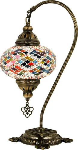 Vista 4 de 10 variantes de lámparas turcas de mesa de mosaico Lámpara turca marroquí con base de bronce Lámpara de noche Tiffany con cuello de cisne hecha