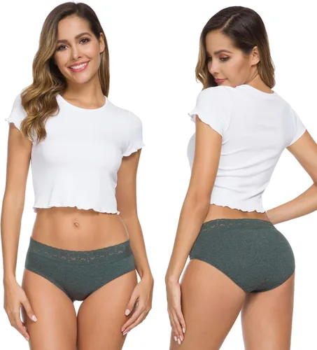 Vista 5 de AYMEFF Cotton Underwear for Women Lace Bikini Panties Soft Stretch Hipster Breathable Briefs 5-Pack