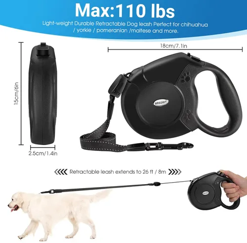 Vista 3 de Correa retráctil para perros de hasta 99 libras sin enredos de 360° Negro