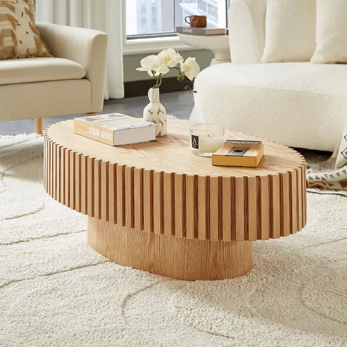 Vista 24 de KEVINSPACE W39.37 Mesa de centro ovalada para sala de estar Casa Moderna Mesa de café con diseño Patas de mesa de centro de madera Mesa de té 39.37