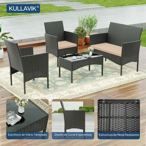 Vista 3 de Kullavik - Juego de muebles de patio de 4 piezas, sillas de mimbre de polietileno