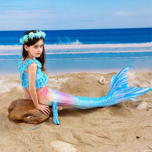 Vista 4 de PURFEEL Disfraz de sirena para niñas, 4 piezas para niños