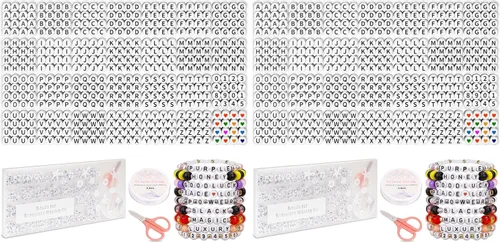 Vista 8 de FZIIVQU Kit de 1400 cuentas de letras, 28 estilos de cuentas acrílicas Letra negra y base blanca