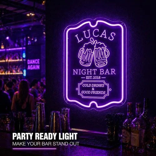 Vista 4 de Letrero de barra de neón personalizado para bar en casa, hecho a mano, regulables, personalizables, barras de neón 3D, letrero de luz de cerveza