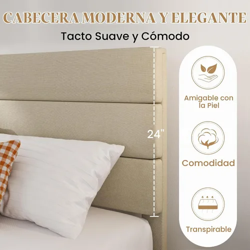 Vista 4 de SHA CERLIN Marco de Cama de Plataforma Twin con Cabecera de Tela Tapizada, Base de Colchón con Fuerte Soporte de Listones de Madera, No Necesita