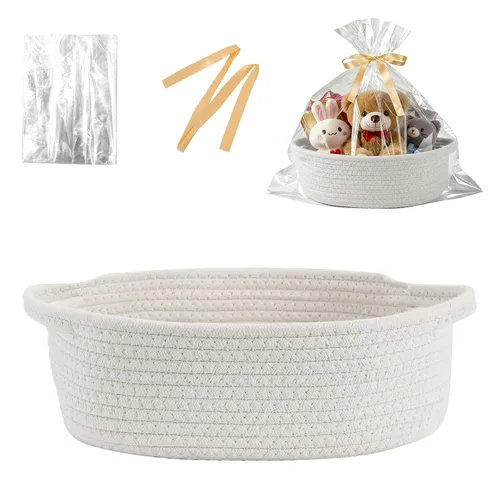 Vista 10 de Cesta para regalos vacía, pequeña cesta tejida con bolsas y cintas, cestas de juguetes para bebé con asas, contenedor de almacenamiento de mimbre