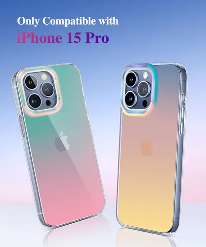 Vista 2 de CAPRARO Funda compatible con el teléfono 15 Pro, funda mate translúcida iridiscente fluorescente, 2 protectores de pantalla + 2 protectores