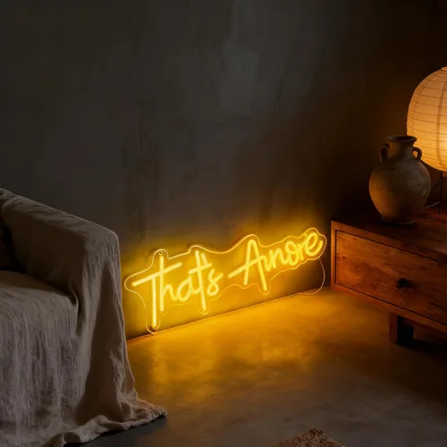Vista 4 de Letrero de neón con texto en inglés "That's Amore", luz decorativa alimentada por USB, para dormitorio, sala de estar, hogar, mesa de pared