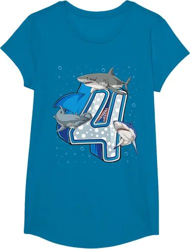 Vista 40 de Camiseta de 4.º cumpleaños para niños de 4 años con diseño de tiburón oceánico Negro