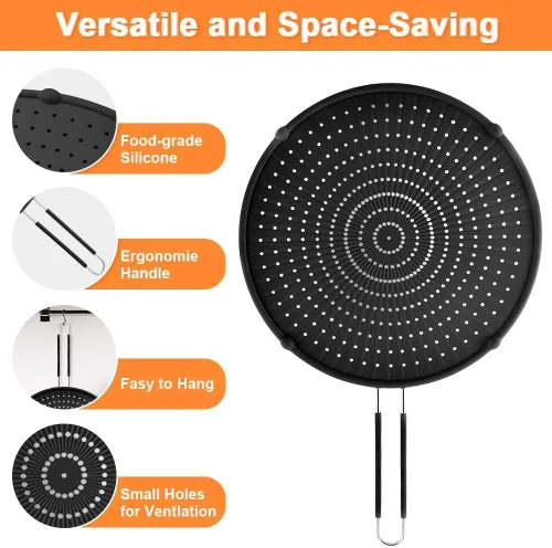 Vista 3 de Pantalla de silicona para sartén, protector contra salpicaduras de grasa, protectores de salpicaduras resistentes al calor para cocinar, apto