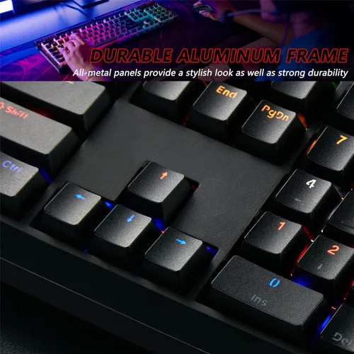 Vista 5 de Combo de teclado mecánico y mouse, teclado con cable RGB retroiluminado de 104 teclas para juegos y mouse con cable de 7 botones 4800 DPI para PC