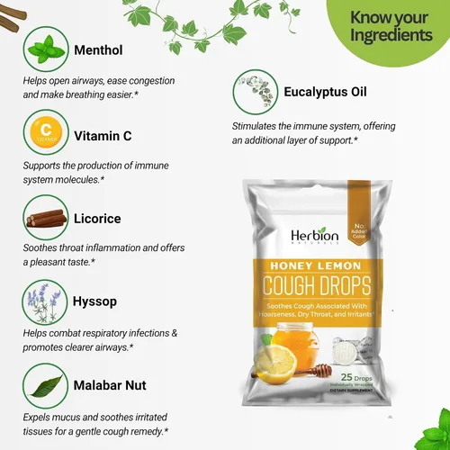 Vista 3 de HERBION Naturals - Gotas para la tos con sabor a miel y limón, suplemento dietético, alivia la tos, para adultos y niños mayores de 6 años, 125