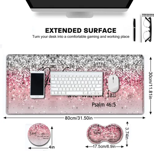 Vista 6 de Alfombrilla de mouse grande para juegos, protector de escritorio impermeable extendido (31.5 x 11.8 pulgadas), soporte ergonómico de espuma