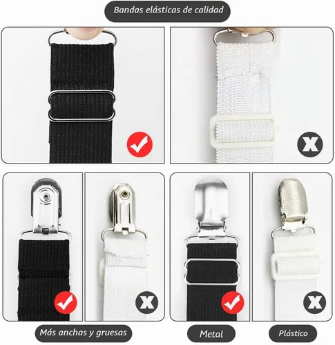 Vista 7 de Abrazaderas de sábana, tirantes en triángulo ajustable elástico, correas con clip para sábanas, fundas de colchón, almohadón de sofá
