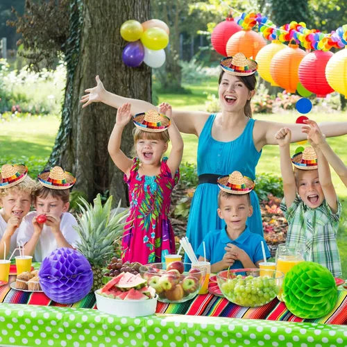 Vista 7 de Libima 26 decoraciones de fiesta mexicanas incluyen 6 burros, 12 maracas grandes para fiestas, 2 caminos de mesa de serape, 6 sombreros