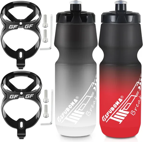Vista 9 de 750ml Bike Water Bottle with Holder Combo 2 Pack Dishwasher Safe 2 Black/white+ 2 Cage
