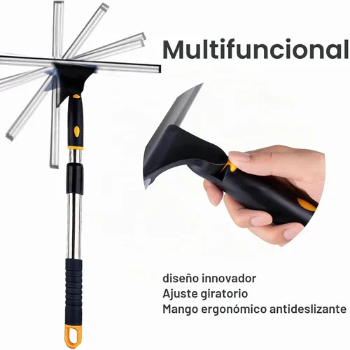 Vista 4 de Herramienta de limpieza de ventanas de 14 pulgadas, escobilla de ventana extensible multiusos con 2 cuchillas y poste de acero inoxidable, escobilla