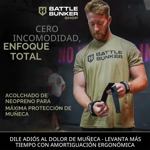 Vista 7 de Battle Bunker Lifting Wrist Straps for Weightlifting - Deadlifts & Pull-Ups Negro