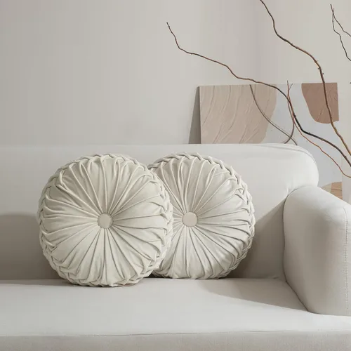 Vista 14 de HIG - Juego de 2 almohadas decorativas plisadas redondas de terciopelo verde manzana