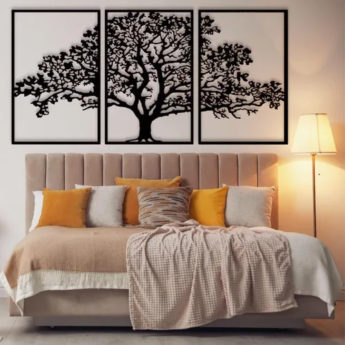 Vista 5 de Arte de pared de metal – Arte de pared de metal de árbol de la vida de 3 piezas, decoración de pared de árbol de metal grande, decoración de pared