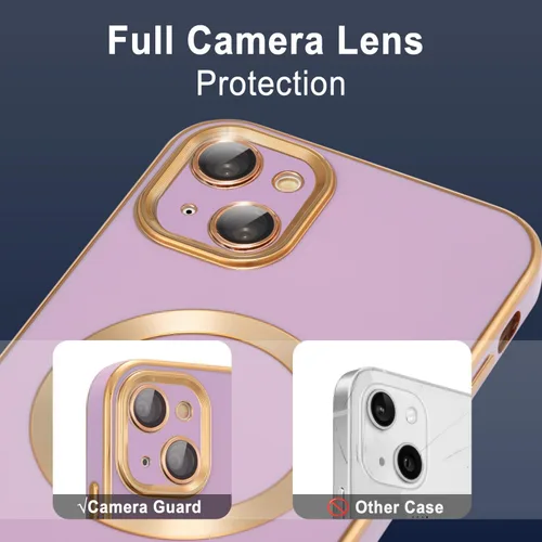 Vista 5 de QLTYPRI Funda magnética para iPhone 13 de 6.1 pulgadas, compatible con MagSafe, funda de silicona suave con borde chapado de lujo con protección