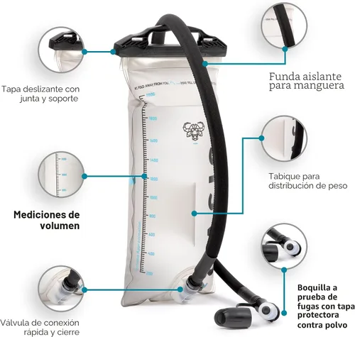Vista 2 de Water Buffalo Oasis Hydration Bladder – 2L and 3L Water Bladder for Hiking Backpack, Leakproof Design with Insulated Hose and High-Flow Bite Valve