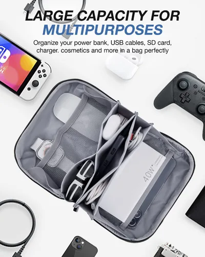 Vista 2 de BAGSMART Bolsa organizadora de electrónica, pequeña bolsa organizadora de tecnología de viaje para artículos esenciales de viaje, bolsa organizadora