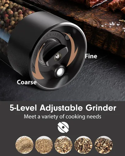Vista 4 de TOMEEM Juego de molinillo eléctrico de sal y pimienta de mayor capacidad, recargable con luces LED, molinillo automático de pimienta y sal de acero