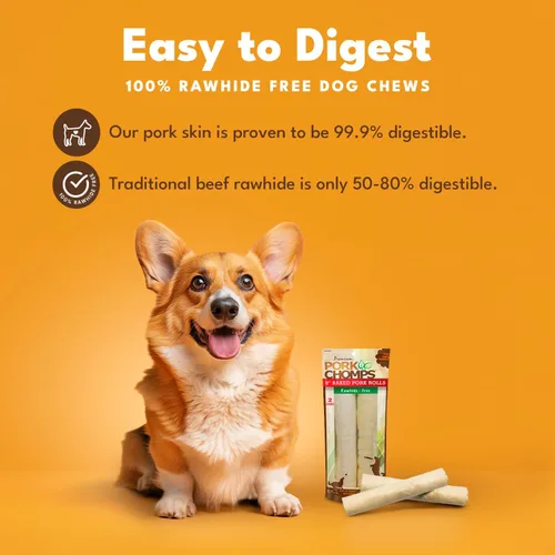 Vista 2 de Pork Chomps Masticables para perros de piel de cerdo al horno, rollos de 8 pulgadas, 2