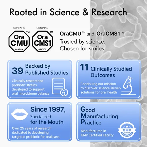 Vista 5 de OraTicx Probióticos orales para dientes y encías, 8 mil millones de UFC, apoya naturalmente la salud oral, el aliento fresco y la inmunidad